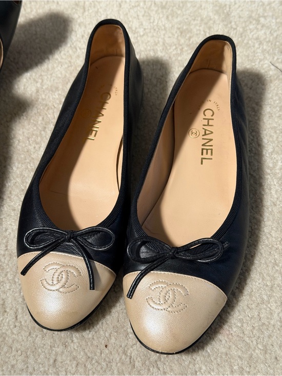 CHANEL Shoes - CHANEL Two-Tone Black and Beige Cap-Toe Ballet Flats